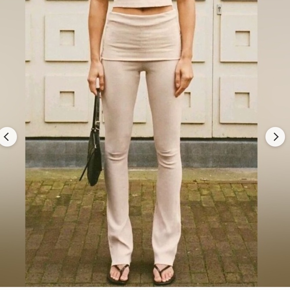 ZARA beige ribbed fold over mini flare yoga pants